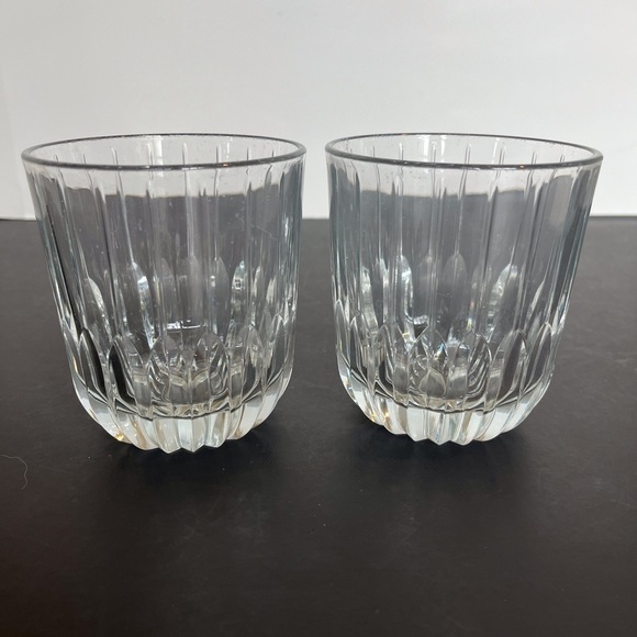 Set of Two Beveled Cut Glass Heavy Lowball Glasses - Picture 1 of 11